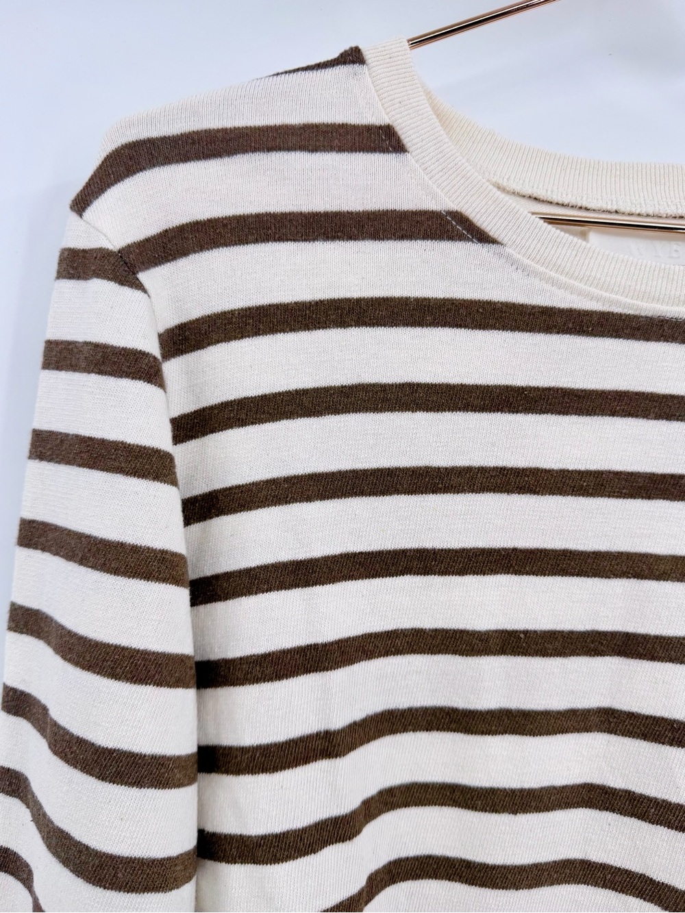 WYETH Carmen L/S Long Sleeve Crew Striped Cotton Tee Ecru and Chocolate - Picture 7 of 9